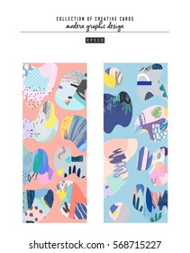 Set of creative universal art posters or cards. Hand Drawn textures. Wedding, anniversary, birthday, Valentin's day, party invitations, covers, decor elements.