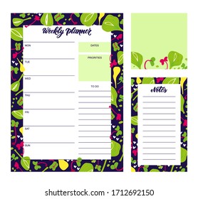 Set of creative universal art templates for weekly planner and note paper. Vector illustration.