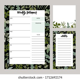 Set of creative universal art templates for weekly planner and note paper. Vector illustration.