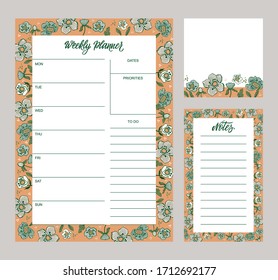 Set of creative universal art templates for weekly planner and note paper. Vector illustration.