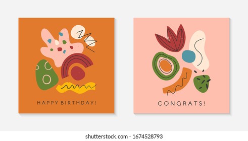 Conjunto de tarjetas artísticas universales creativas.Ilustraciones vectoriales modernas con formas y texturas orgánicas dibujadas a mano.Diseño contemporáneo de moda  