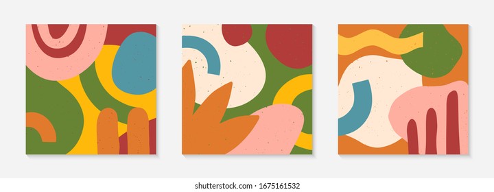 Conjunto de tarjetas artísticas universales creativas.Ilustraciones vectoriales modernas con formas orgánicas dibujadas a mano y texturas. 