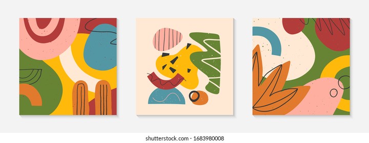 Set kreativer universeller Kundenkarten.Moderne Vektorgrafiken mit handgezeichneten organischen Formen und Texturen.Modernes Design für Drucke, Flyer, Banner, Broschüren, Einladungen, Cover.