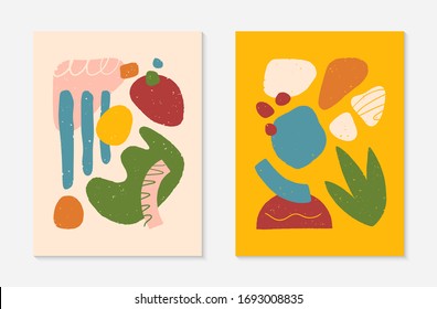 Set of creative universal artistic cards.Modern vector illustrations with hand drawn organic shapes and textures.Trendy contemporary design for prints,flyers,banners,brochures,invitations,covers.