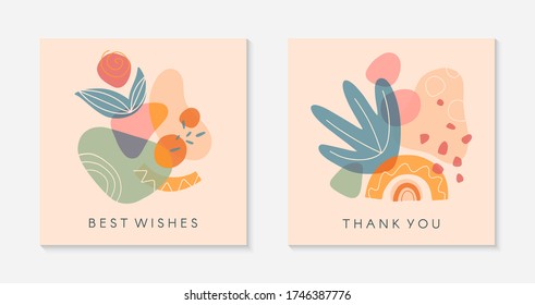 Conjunto de tarjetas artísticas universales creativas.Ilustraciones vectoriales modernas con formas y texturas orgánicas dibujadas a mano.Diseño contemporáneo a la moda para impresiones, volantes, pancartas, folletos, invitaciones, portadas.