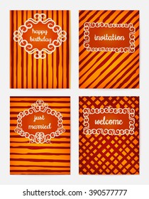 Set of creative universal cards. Design for banner, poster invitation placard brochure. Hand drawn textures. Vector Illustration.