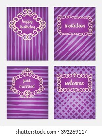 Set of creative universal cards. Design for banner, poster invitation placard brochure. Hand drawn textures. Vector Illustration.