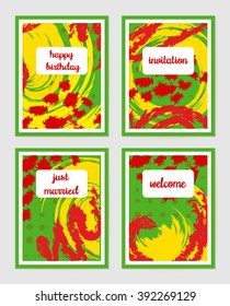Set of creative universal cards. Design for banner, poster invitation placard brochure. Hand drawn textures. Vector Illustration.