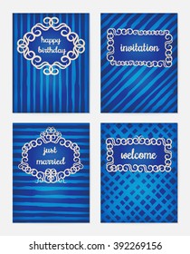 Set of creative universal cards. Design for banner, poster invitation placard brochure. Hand drawn textures. Vector Illustration.