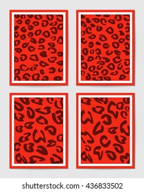 Set of creative universal cards. Design for banner, poster invitation placard brochure. Hand drawn textures. Vector Illustration. Leopard skin texture. Hand drawn texture.