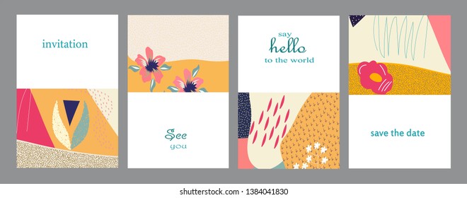 Set of creative universal cards. Designs for prints, banner, poster, placard, brochure, flyer, wedding, birthday, party invitations.