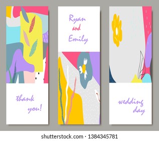 Set of creative universal cards. Designs for prints, banner, poster, placard, brochure, flyer, wedding, birthday, party invitations.