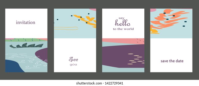 Set of creative universal cards. Designs for prints, banner, poster, placard, brochure, flyer, wedding, birthday, party invitations.