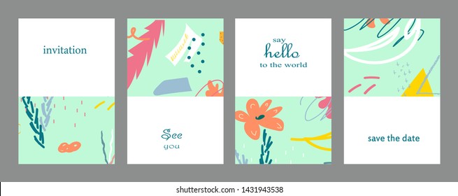 Set of creative universal cards. Designs for prints, banner, poster, placard, brochure, flyer, wedding, birthday, party invitations.