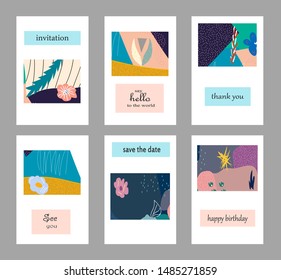Set of creative universal cards. Designs for prints, banner, poster, placard, brochure, flyer, wedding, birthday, party invitations.