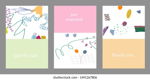 Set of creative universal cards. Designs for prints, banner, poster,card, cover, invitation, placard, brochure, flyer, wedding, birthday, party invitations.