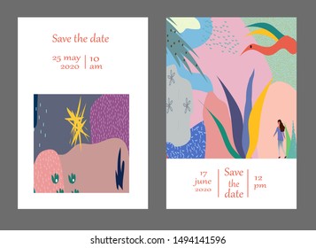 Set of creative universal cards. Designs for prints, banner, poster,card, cover, invitation, placard, brochure, flyer, wedding, birthday, party invitations.
