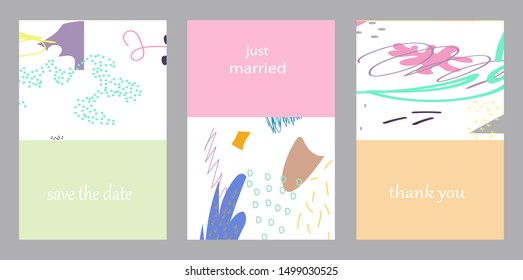 Set of creative universal cards. Designs for prints, banner, poster,card, cover, invitation, placard, brochure, flyer, wedding, birthday, party invitations.