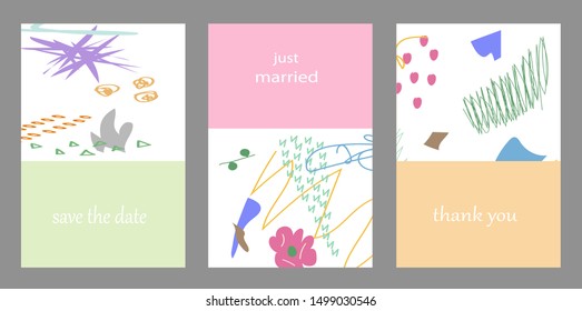 Set of creative universal cards. Designs for prints, banner, poster,card, cover, invitation, placard, brochure, flyer, wedding, birthday, party invitations.