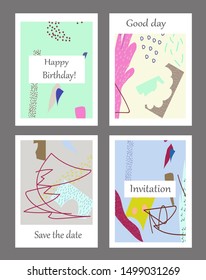Set of creative universal cards. Designs for prints, banner, poster,card, cover, invitation, placard, brochure, flyer, wedding, birthday, party invitations.
