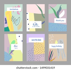 Set of creative universal cards. Designs for prints, banner, poster, placard, brochure, flyer, wedding, birthday, party invitations.