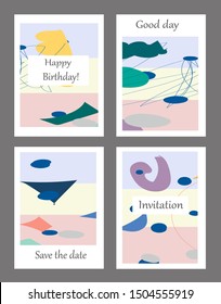 Set of creative universal cards. Designs for prints, banner, poster,card, cover, invitation, placard, brochure, flyer, wedding, birthday, party invitations.