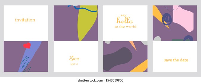Set of creative universal cards. Designs for prints, banner, poster,card, cover, invitation, placard, brochure, flyer, wedding, birthday, party invitations.