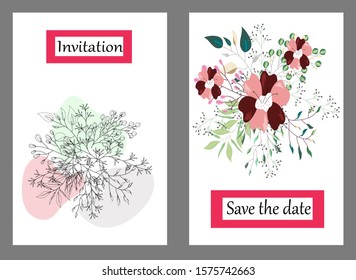 Set of creative universal cards. Designs for prints, banner, poster,card, cover, invitation, placard, brochure, flyer, wedding, birthday, party invitations.