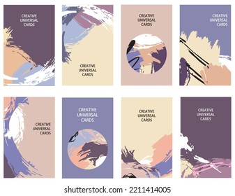 Set of creative universal cards. Hand Drawn textures. Wedding, anniversary, birthday, Valentine's day, party. Design for banner, poster, card, invitation, placard, brochure. Vector. Isolated.
