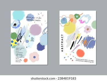 Set of creative universal cards. Hand Drawn textures. Wedding, anniversary, birthday, Valentin's day, party invitations. Vector