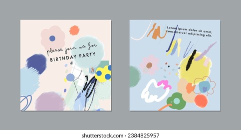 Set of creative universal cards. Hand Drawn textures. Wedding, anniversary, birthday, Valentin's day, party invitations. Vector