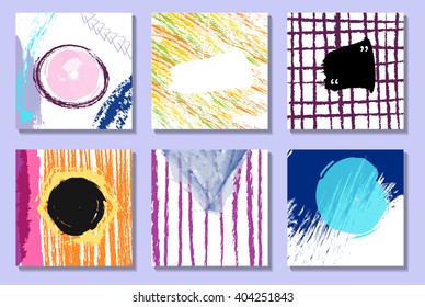 Set of creative universal cards. Hand Drawn textures.  Vector, illustration.