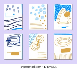 Set of creative universal cards. Hand Drawn textures.  Vector, illustration.