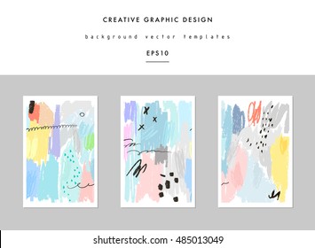 Set of creative universal cards. Hand Drawn textures. Wedding, anniversary, birthday, Valentine's day, party. Design for banner, poster, card, invitation, placard, brochure, flyer. Vector. Isolated.