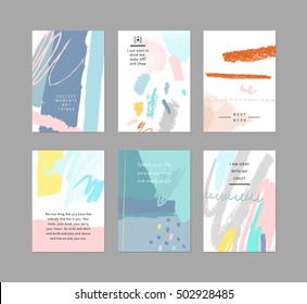 Set of creative universal cards. Hand Drawn textures. Wedding, anniversary, birthday, Valentine's day, party. Design for banner, poster, card, invitation, placard, brochure, flyer. Vector. Isolated.