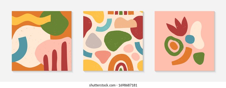 Set of creative universal cards and pattern.Modern vector illustrations with hand drawn organic shapes and textures.Trendy contemporary design for prints,flyers,banners,brochures,invitations,covers.