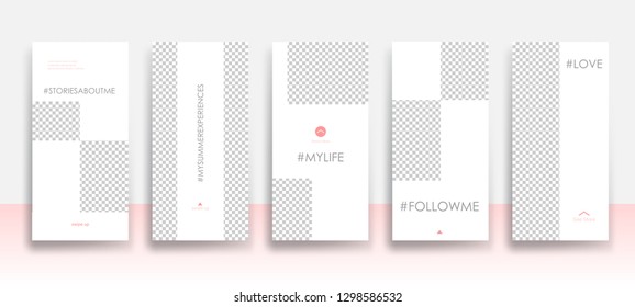 Set of creative universal Editable Stories Template in trendy style on transparent background for social media promo.
Love, follow me, this is my life. Vector 