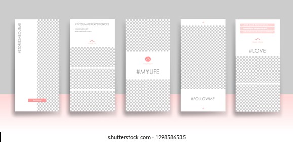 Set of creative universal Editable Stories Template in trendy style on transparent background for social media promo.
Love, follow me, this is my life. Vector 