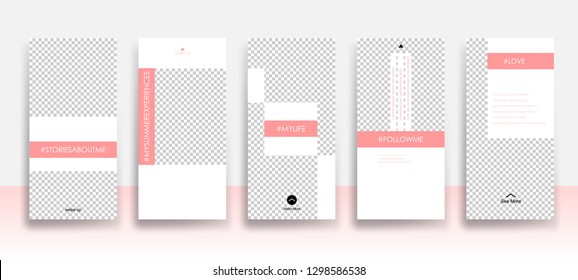 Set of creative universal Editable Stories Template in trendy style on transparent background for social media promo.
Love, follow me, this is my life. Vector 