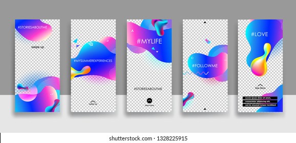 Set of creative universal Editable Stories Template in trendy style on transparent background for social media promo with Fluid elements. Vector illustration
