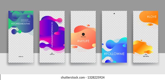 Set of creative universal Editable Stories Template in trendy style on transparent background for social media promo with Fluid elements. Vector illustration