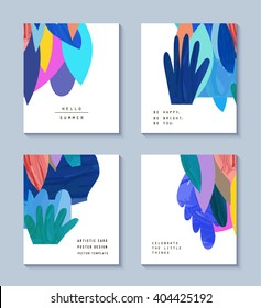 Set of creative universal floral cards with place for your text. Art posters. Hand Drawn textures. Wedding, anniversary, birthday, Valentin's day, party invitations. Vector. Isolated.