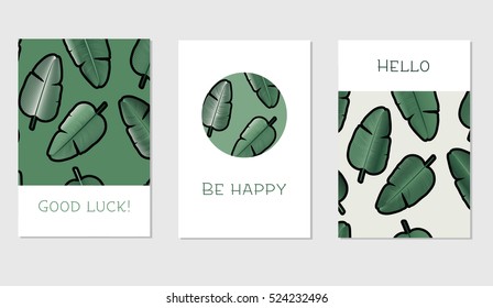 Set of creative universal floral cards in tropical style. Wedding, anniversary, birthday, Valentin's day, party invitations. Vector. Isolated.