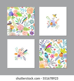 Set of creative universal floral cards. Wedding, anniversary, birthday, Valentin's day, party invitations, art poster. Vector. Isolated.