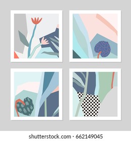 Set of creative universal floral cards. Wedding, anniversary, birthday, Valentin's day, party invitations.