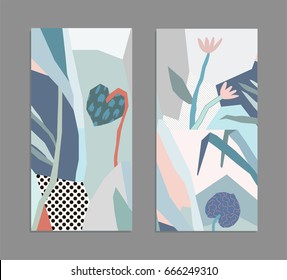 Set of creative universal floral cards. Wedding, anniversary, birthday, Valentin's day, party invitations. Modern graphic design.