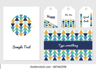 Set of creative universal floral cards and gift tags. Anniversary, birthday, party invitations. Vector. Isolated. Abstract geometric fashion design print triangle pattern style