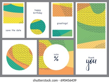 Set of creative universal floral cards. Designs for prints, wedding, anniversary, birthday, Valentine's day, party invitations, posters, cards, etc. Vector. Isolated.