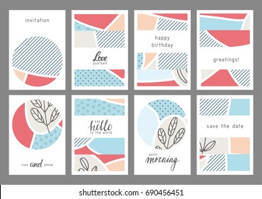 Set of creative universal floral cards. Designs for prints, wedding, anniversary, birthday, Valentine's day, party invitations, posters, cards, etc. Vector. Isolated.