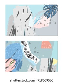 Set of creative universal floral cards. Hand Drawn textures. Wedding, anniversary, birthday, Valentin's day, party invitations.